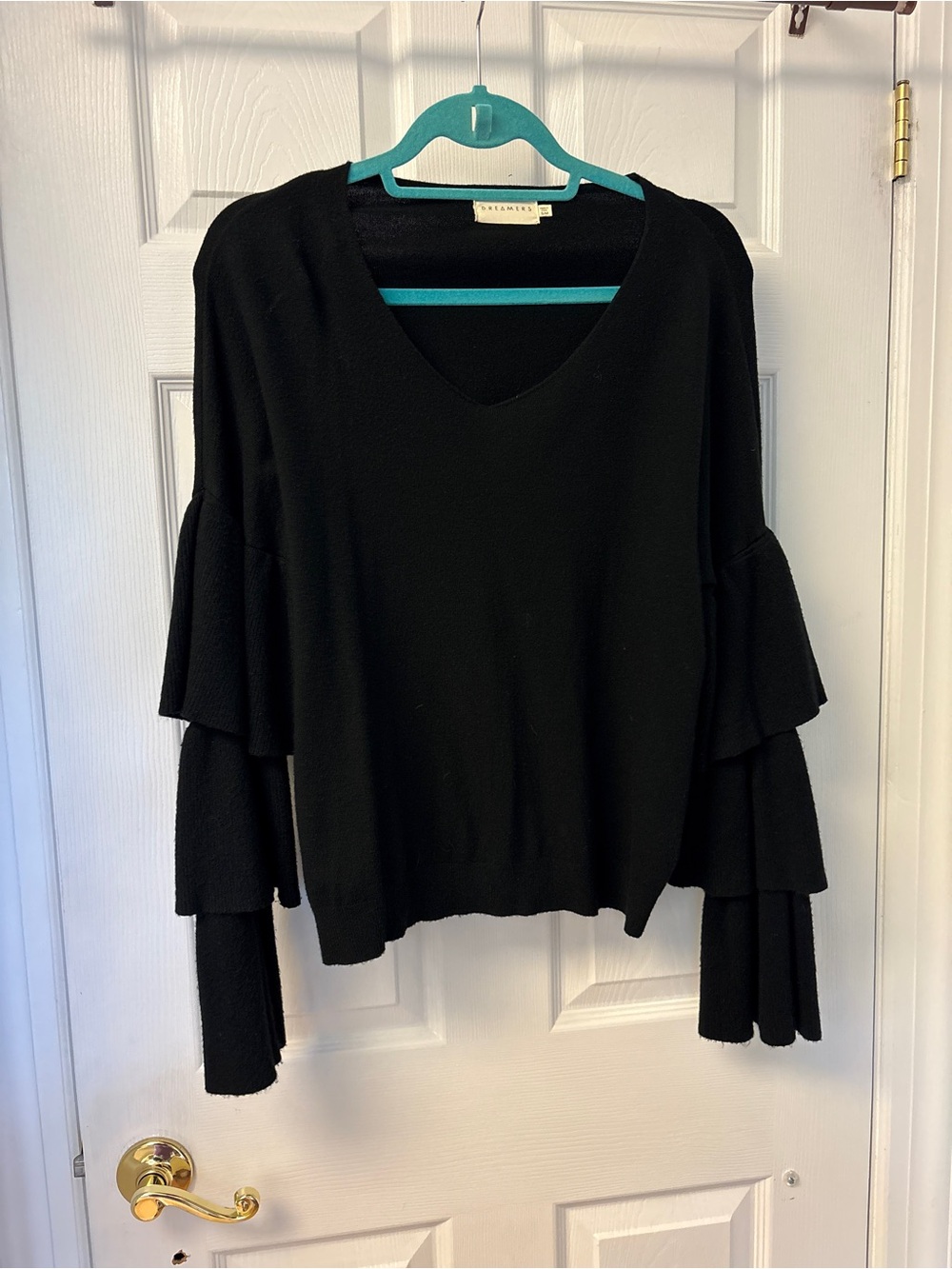 Dreamers Black Knit Top with V-Neck